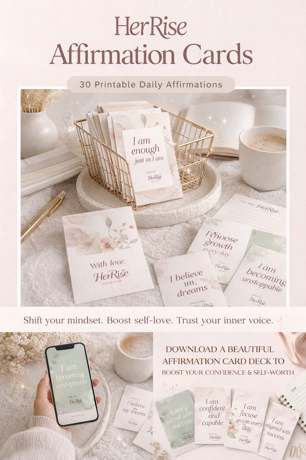 HerRise Affirmation Cards | 30 Printable Daily Affirmations