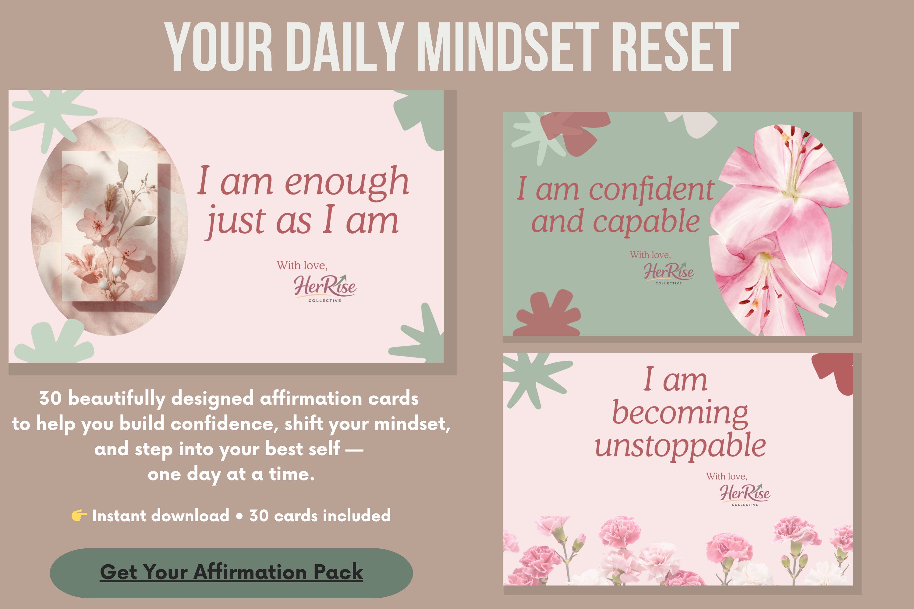 HerRise Affirmation Cards | 30 Printable Daily Affirmations